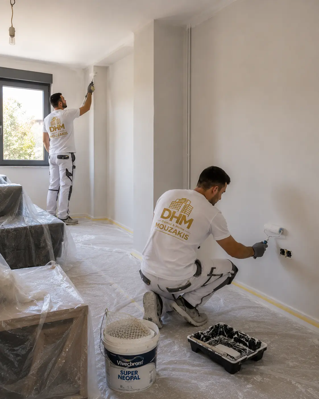 Επαγγελματικό συνεργείο βαφής σε εσωτερικό χώρο